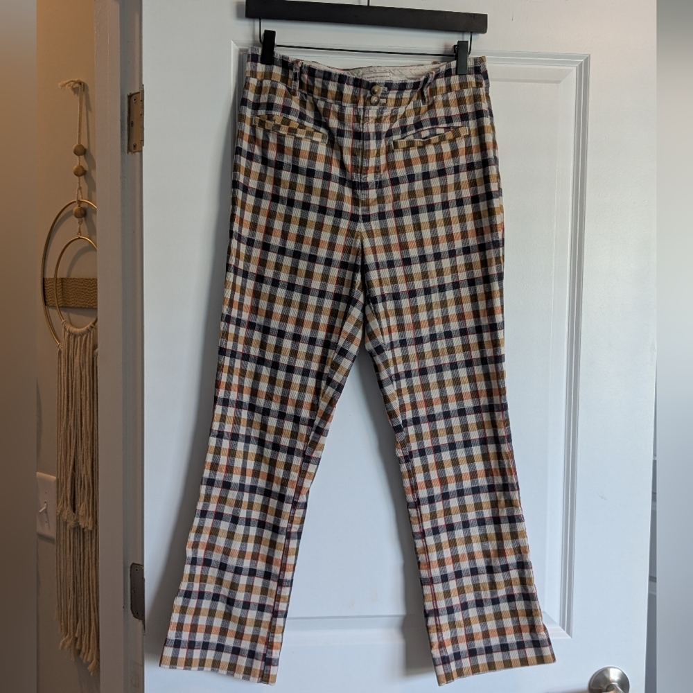 Anthropologie- Tan And Black Plaid Checkered Pants With Small Pockets